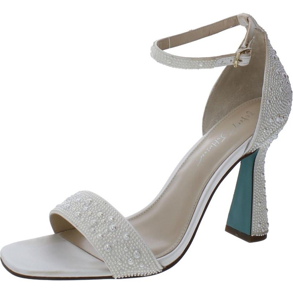 Betsey Johnson Womens Dani Ivory Satin Embellished Heels Sandals Imperfections